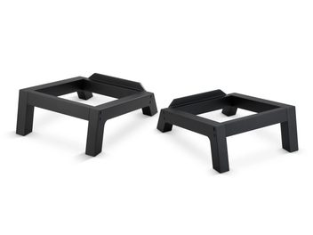 Pair of low Mofi Electronics SourcePoint 10 speaker stands in black metal with rectangular frame