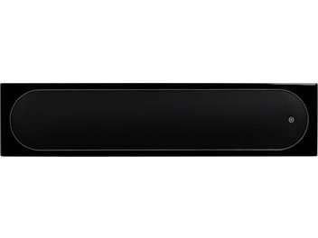Boxă centrală neagră rectangulară alungită Monitor Audio Radius R225 cu finisaj lucios negru, vedere frontală