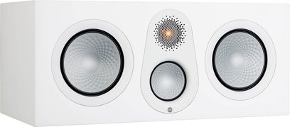 Monitor Audio Silver C250 7G saten beyaz merkez hoparlör, 3 dairesel sürücü, altıgen desenli siyah ızgara