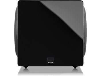 SVS 3000 Micro subwoofer svart høyglans sett forfra kompakt kabinett og sidegriller