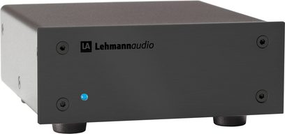Lehmann Audio Black Cube SE II phono forforstærker, kompakt rektangulært matsort kabinet, hvidt logo, blå LED