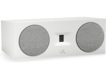 Cassa centrale MartinLogan Motion C10 bianco laccato con 2 griglie circolari grigie e un tweeter rettangolare nero al centro