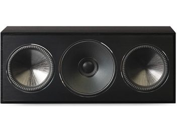 Paradigm Founder 70LCR centrale in legno nero, vista frontale, 3 altoparlanti circolari neri su cabinet rettangolare nero opaco
