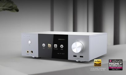 Zidoo Neo S multimedie-afspiller set forfra, hvid kabinet med sort front, knapper og porte på fronten, certificeret Hi-Res Audio