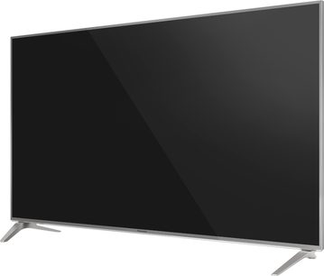 Panasonic TX-50DX780E 50 tommer, flad LED-skærm, sølvfarvet smal ramme, frontvisning, sort skærm når slukket