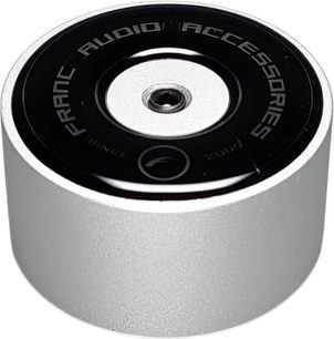 Antivibrationsdämpfer Franc Audio Accessories Ceramic Disc TH silber, Zylinder mit schwarzer Oberseite und silbernem Mitteleinsatz