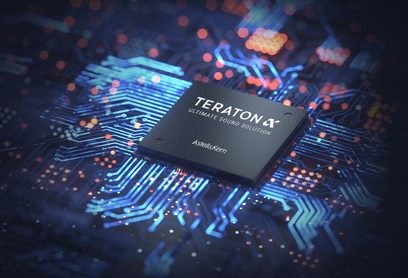 Astell&Kern Kann MAX brun audiofil musikafspiller, set oppefra, lysende blåt printplade med elektroniske komponenter