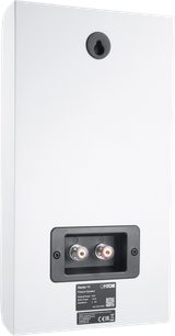 Canton Vento 11 wall speaker in matte white, rear view with wall mount and black connection terminal