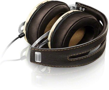 Sennheiser MOMENTUM M2 AEI ümbrisekõrvaklapid elevandiluuvärvi, pruuni nahkpeavõru ja -polstritega, kuldse viimistlusega