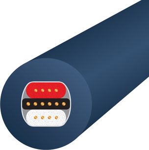 Analogt RCA-lydkabel Wireworld Luna 10 XLR 1m, cirkulært tværsnit, blå kappe, ledere i rød, sort, hvid, guldbelagte stik.