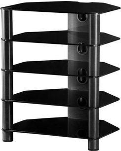 Sonorous RX2150BSMO sort hi-fi møbel, 5 glashylder, metalramme, set forfra