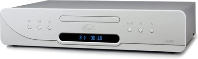 Προηγμένος CD player υψηλής πιστότητας Atoll Electronique CD200 Evolution σε ασημί χρώμα, όψη από μπροστά, κυκλικά κουμπιά, κεντρική ψηφιακή οθόνη