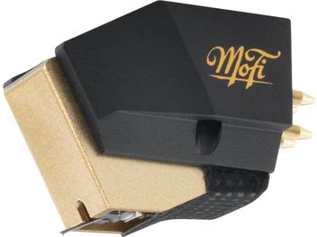 Pickup för skivspelare Mofi Electronics UltraGold MC svart och guld, sedd i trekvartsvy