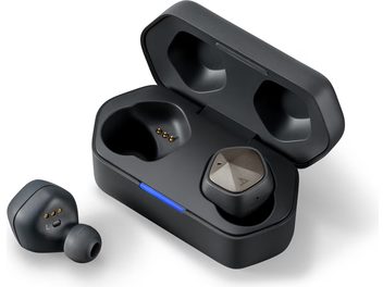 Astell&Kern AK UW100 MKII fekete mat fülhallgató, elölről és oldalról, fülbe illesztő betétekkel