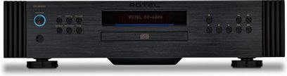 Rotel DT-6000 sort CD-afspiller, frontvisning, sort front med blå display, sølvfarvede knapper og stik