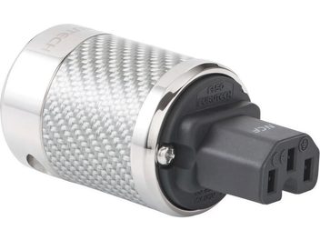 Furutech FI-50NCF (R) mannelijke stekker in verzilverd metaal en koolstof, met geïntegreerde ruisfilter, 3/4 achteraanzicht