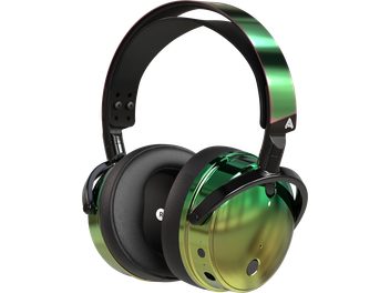 Cuffie hi-fi wireless Bluetooth Audeze Maxwell Xbox Wasabi, vista laterale, archetto nero, padiglioni auricolari circolari verdi