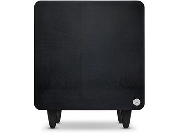 Subwoofer Cambridge Audio MSX Sub 300 nero con griglia in tessuto, frontale quadrato su piedini, vista frontale