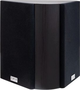 Taga Harmony Platinum S-100 V.3 sort højttaler, set forfra, kubisk form, mat sort finish, hvidt logo nederst til højre