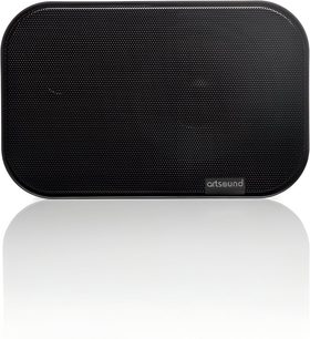 Compact black ArtSound UNI20 hi-fi speaker, rectangular front with rounded edges on a white background