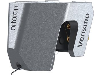 Ortofon MC Verismo Plattenspielerzelle, Seitenansicht, metallisch graue Farbe, Aufschriften "ortofon" und "Verismo"