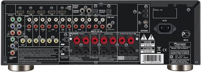 Pioneer VSX-1019 sort hjemmebiografsforstærker, bagside, analog og digital lyd/video-tilslutning, antenne, højttalerstik