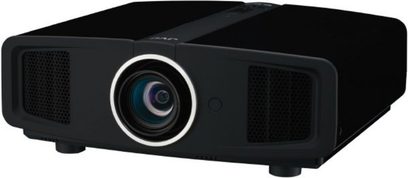 Sort JVC DLA-HD100 videoprojektor set forfra, projektionslinse, ventilationsgitter