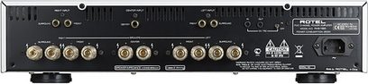 Rotel RMB-1565 sort multikanal-effektforstærker, bagside, top-view, stik og kontroller