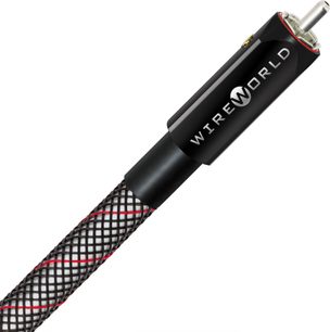Wireworld Silver Starlight 10 digitalt koaksialkabel, sort og hvid flettet kappe med rød kant, RCA-stik