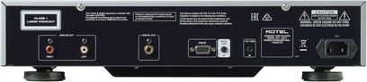 Rotel CD11 Tribute Edition CD-afspiller, sort frontpanel med audio-stik og knapper, forfra set på hvid baggrund