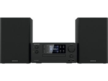 Чорна міні-Hi-Fi система Kenwood M-9500S із центральним блоком із кольоровим екраном і двома відповідними колонками