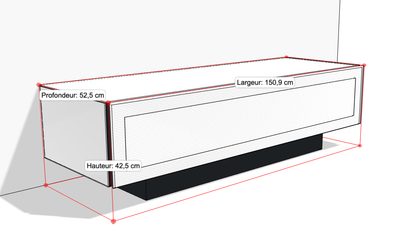 Rektangulært hvidt og sort Spectral Brick BR1501 audio-/videomøbel, 150,9 cm langt, 52,5 cm dybt, 42,5 cm højt