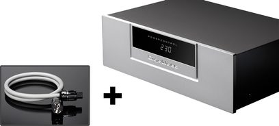 Condizionatore di rete GigaWatt PowerControl argento con cavo PowerSync Plus, pannello frontale nero, display LED rosso