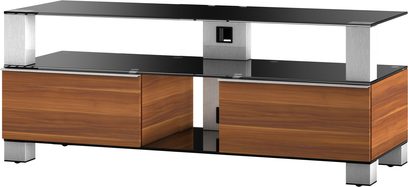 Mobile TV Sonorous MD9120B-INOX-APPLE in legno e metallo, 2 ante, 2 cassetti, 1 vano centrale, ripiano in vetro nero