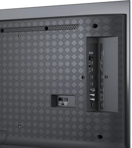 Televizor Loewe We. SEE 55 OLED dc negru, vedere din spate cu conectivitate laterală HDMI, USB, LAN și audio digital