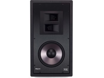 Klipsch THX-8000-S juoda įmontuojama sieninė garso kolonėlė, centrinis garsiakalbis, ventiliacijos angos, tvirtinimo skylės