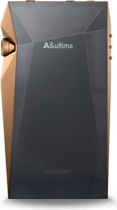 Lettore audiophile Astell&Kern SP4000 rame, frontale nero con sfaccettature geometriche e rotella laterale, vista frontale