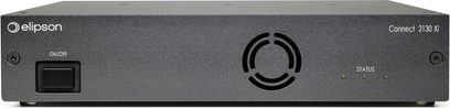 Amplificatore hi-fi integrato stereo Connect 2130 Xi, vista frontale, chassis rettangolare nero, pulsante on/off, griglia circolare, 3 indicatori luminosi