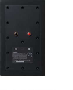 Чорна полична акустична система Technics SB-C600E-K, вигляд ззаду з червоними та чорними клемами і заводською табличкою