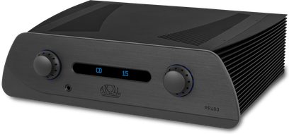 Atoll PR400 Signature stereo forforstærker i sort, aluminiumskabinet, front med knapper og display
