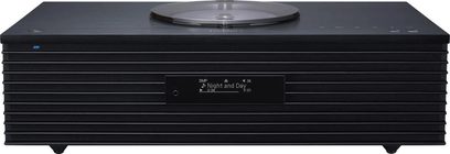 Trådløs tilsluttet højttaler Technics SC-C70MK2EGK sort, set forfra, centralt display viser "Night and Day"