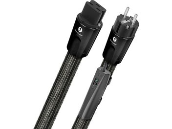Dos cables de alimentación de corriente alterna negros Audioquest Thunder IEC19 de 2 m, conectores IEC y enchufes de corriente alterna, vista frontal
