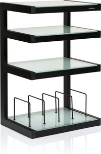 Mobile Hi-Fi Norstone Design Esse hifi vinile nero / frost, struttura in metallo nero, 4 ripiani in vetro satinato, supporti verticali