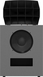 Klipsch kO-R2 Hammertone Grey-højttaler, tekstureret grå front med stor sort højttaler og øvre horn
