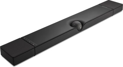 Звукова лента DEVIALET DIONE черна, правоъгълна, издължена, черна, предна решетка, бутон отгоре вдясно