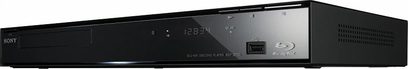 Sony BDP-S770 sort Blu-ray-afspiller, set forfra, med blåt LED-display, knapper og diskskuffe