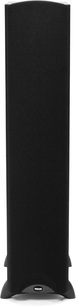 Klipsch Synergy F-10 black floorstanding speaker, front view, vertical rectangular shape, black grille covering the front face