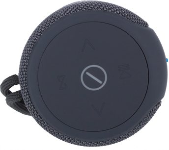 Bluetooth-højttaler Yourban Getone 30 grå MK2, set ovenfra, cirkulær form, glat overflade, synlige symbolske knapper