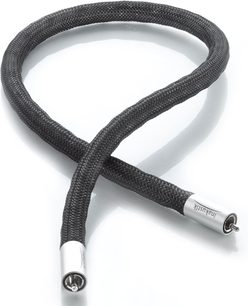 Audio kabel Inakustik Reference NF-1204 AIR, 0,75 m, černý opletený, se stříbrnými RCA konektory, tvořící smyčku na bílém pozadí