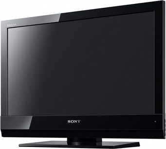 Sort Sony KDL-22BX200B fladskærms-tv, set forfra, slukket, med "SONY"-logo og "BRAVIA"-mærke på rammen